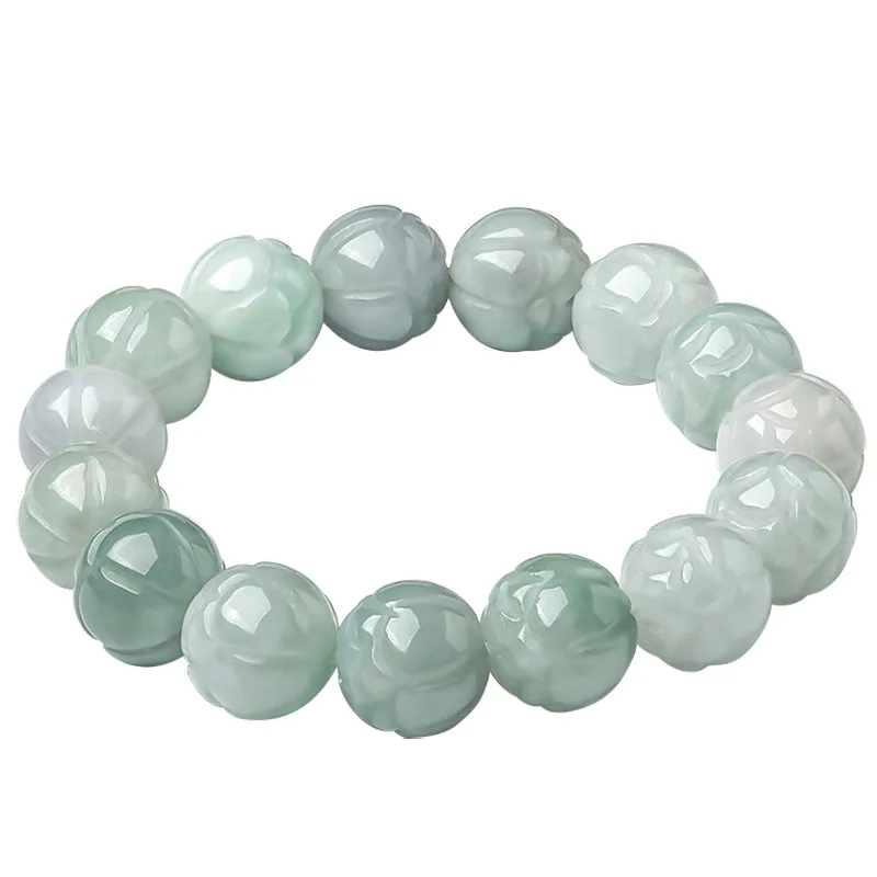 Natural Myanmar Jadeite Lotus Bracelet 13.5mm Bead Jade Strings Men's Hand Strand Jewelry Women's Gifts Wholesale Drop Shipping - Image 4
