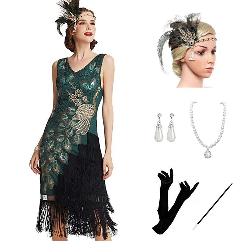 

1920s Vintage inspired Great Gatsby Art Deco Charleston Downton Abbey Bridesmaid Wedding Flapper Dress,sequins prom gown