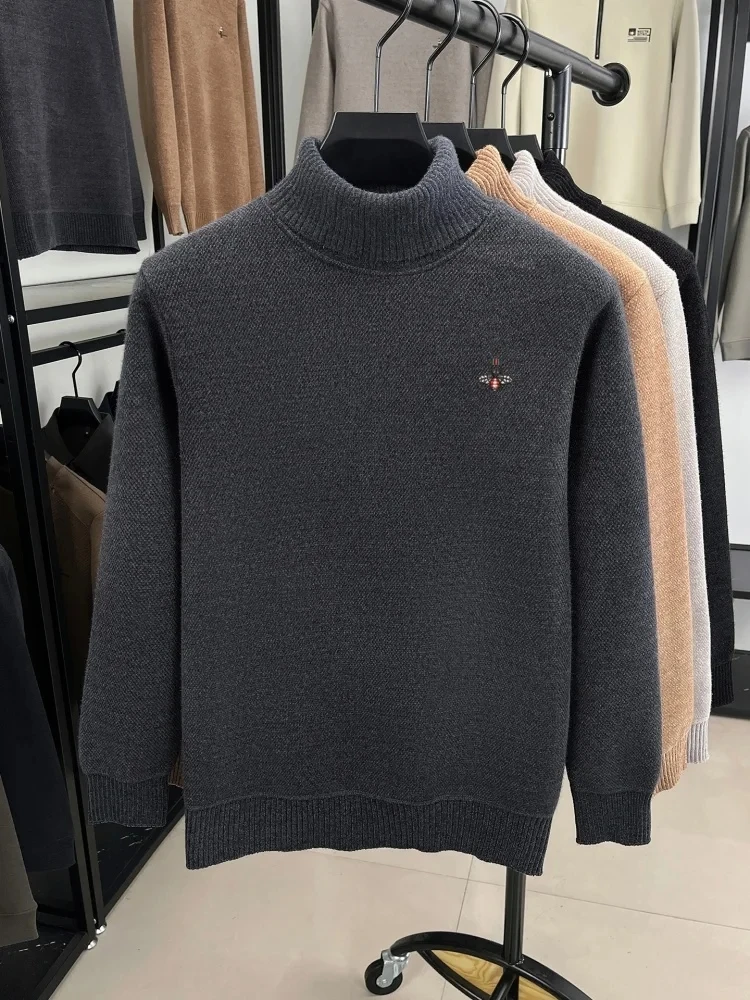 Designer brand bee embroidered sweater men's high-end fashion knitted soft comfort new luxury autumn winter high neck pullover