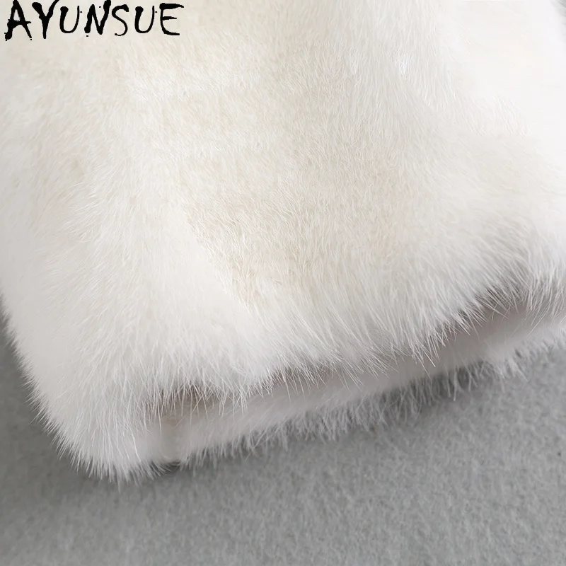 AYUNSUE 천연 밍크 모피 자켓 여성 V넥 긴팔 리얼 퍼 자켓 여성 의류 전체 밍크 고품질 아브리고 무헤르
