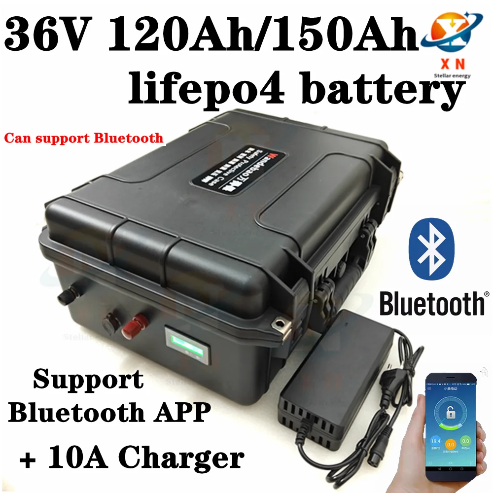 36V 150AH lifepo4 36v 120Ah lifepo4 lithium battery bluetooth APP BMS for 4000w go cart bike scooter boat +10A Charger