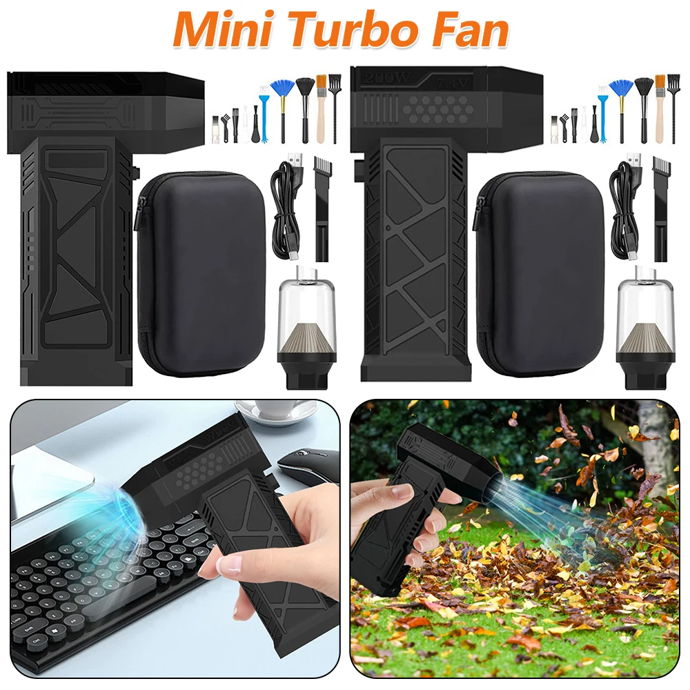 

Mini Turbo Fan 150000RPM USB Rechargeable Wireless Dust Blower with Brush & Nozzle Strong Power for Cleaning Computer Keyboards