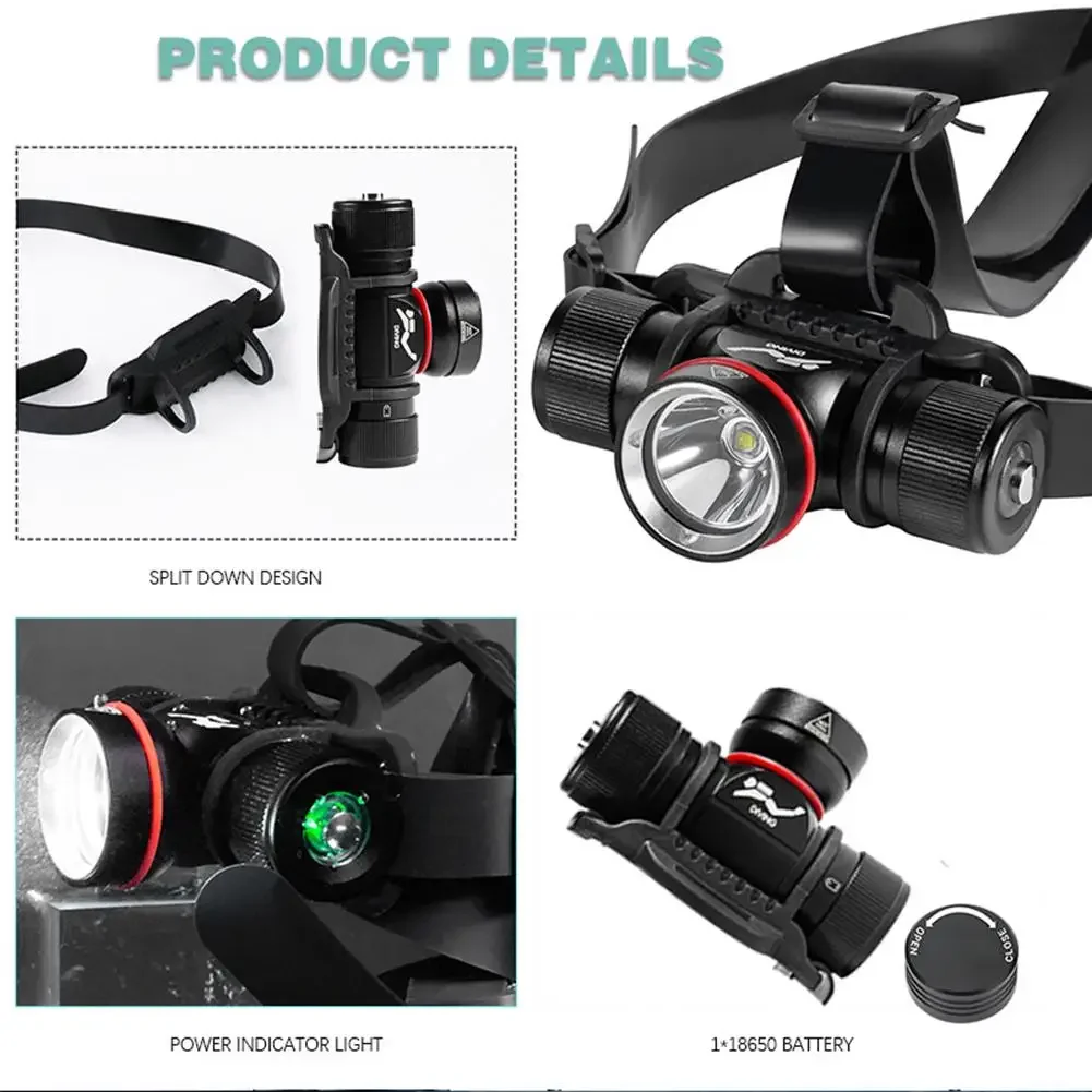 Linterna frontal LED recargable para buceo, linterna subacuática impermeable IPX8, 3 modos