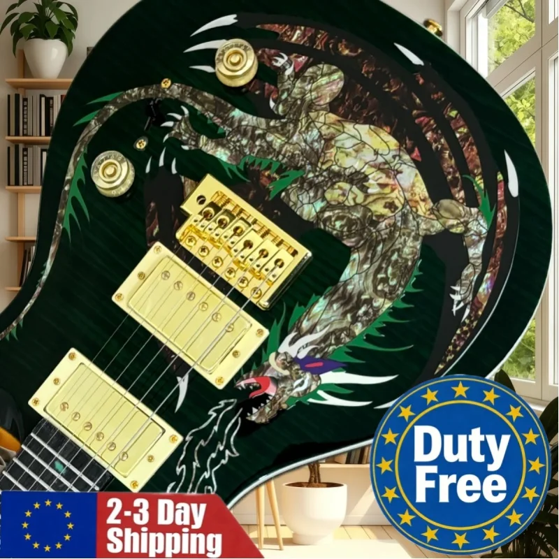 Deutsche, versandfertige Rockgitarre „Green Dragon“ mit verstellbarer Brücke, HH-Tonabnehmern, Palisanderhals – praktisches Geschenk für das Musiklernen