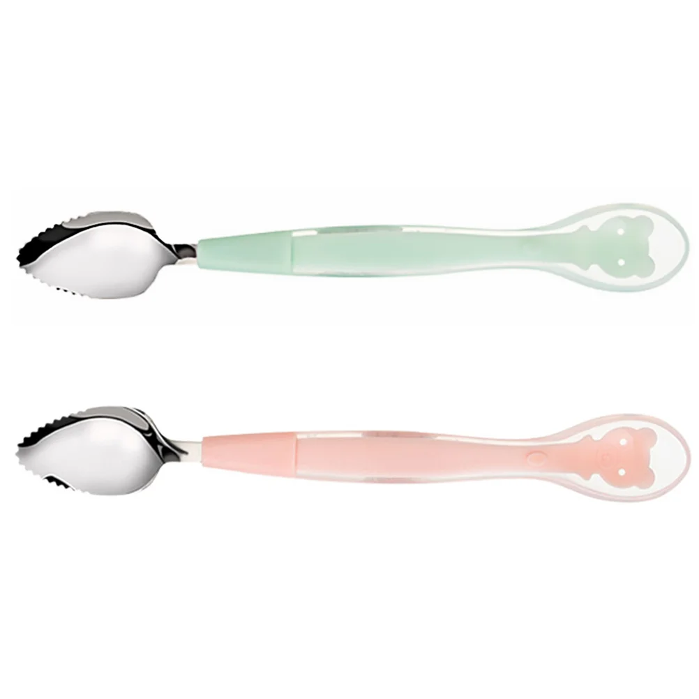 2 Pcs Food Supplement Spoon Kids Baby Fruit Spoons Stainless Steel Silicone Silica Gel Puree Scoop Feeding Toddler for Child