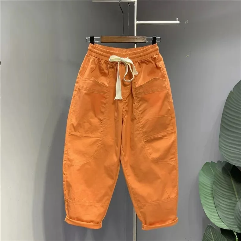 

Большие размеры 300, повседневные брюки-шаровары в американском стиле ретро, мужские летние свободные брюки с большим дизайном для папы, прямые брюки