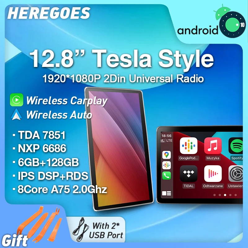 

Автомобильный DVD-плеер Tesla Style, 12,8 дюйма, IPS, 100 дюймов, 2 Din, Android 10, навигация, GPS, универсальный автомобильный радиоприемник, стерео, DSP, Bluetooth