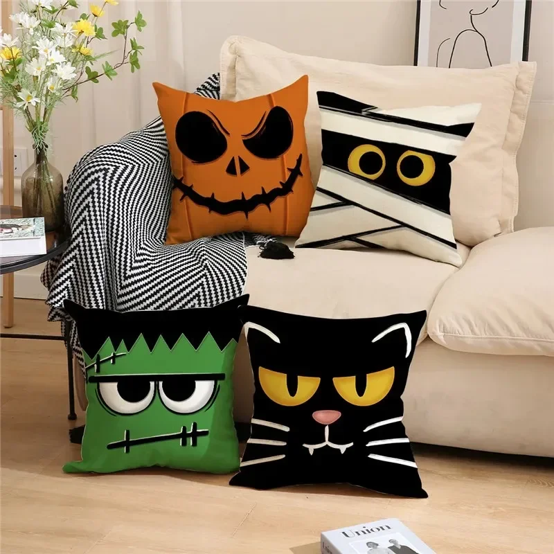 Juste de coussin de visage centralisée d\'expression drôle, décorations de fête de vacances d\'Halloween, adaptée à la maison, salon, canapé,