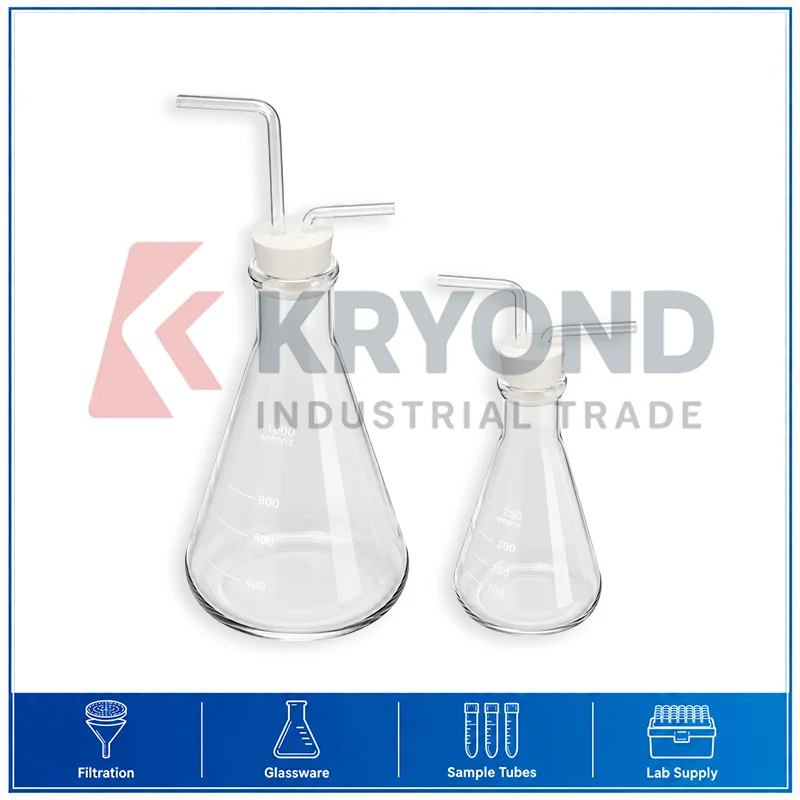 Gas Washing Bottle 250ml 500ml Conical Glass Gas Scrubber Chemical Equipment Research Use Application Pack Glassware Accessory