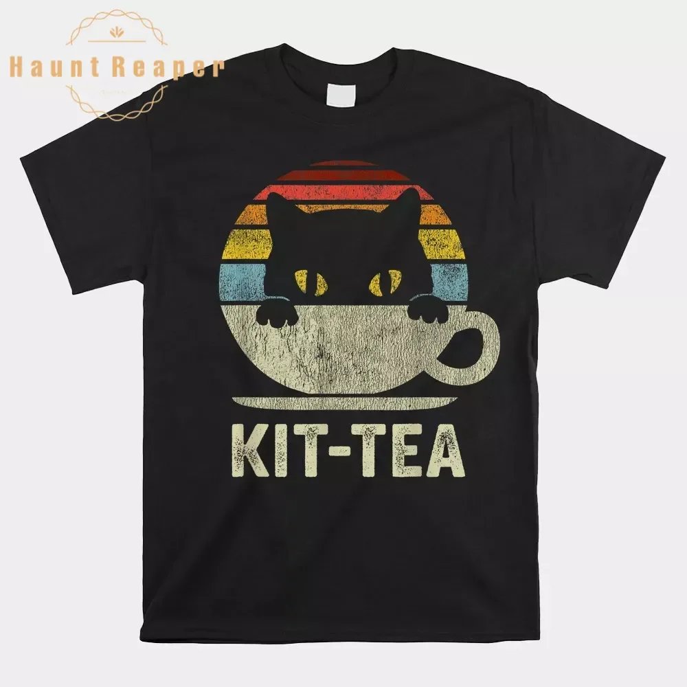 Мужская футболка с круглым вырезом, коротким рукавом и рисунком кошки