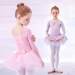 Girls Long Sleeve Ballet Leotards Skirted with Tutu Dance Dress Ballerina Lace Ballet Tutu Leotard  Outfit for Toddler Girls
