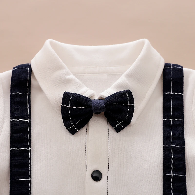 الربيع والخريف طفل الفتيان ربطة القوس فيونكة شهم الزي وسيم بذلة الدعاوى القطن الوليد طفل طويل الأكمام 0-18 أشهر لينة #3