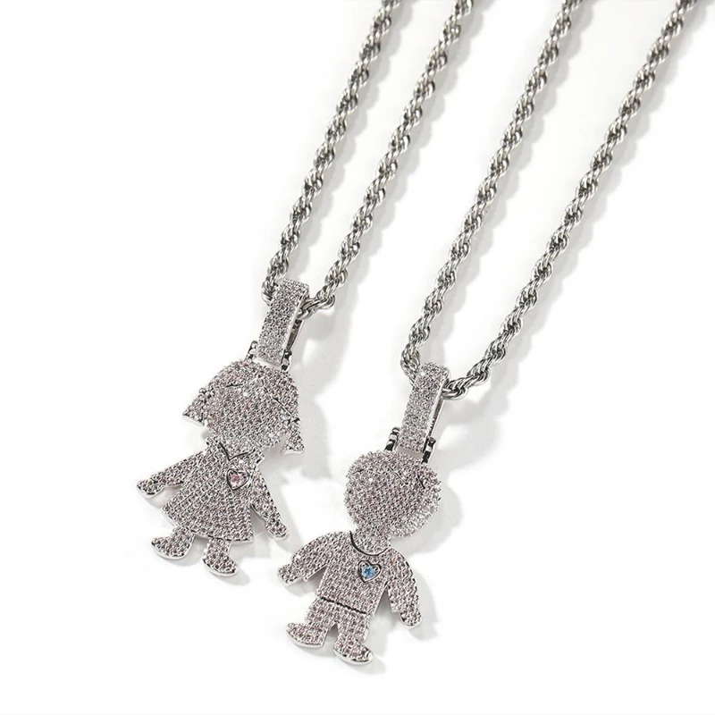 

New fashion chilled 5A cubic zirconia paving cute boys and girls pendant necklace hip hop accessories couple gifts