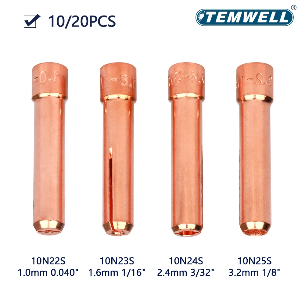 10/20Pcs Stubby TIG Collet 1.0mm 1.6mm 2.4mm 3.2mm 10N22S 10N23S 10N24S 10N25S for TIG Welding Torch Accessories WP17 WP18 WP26