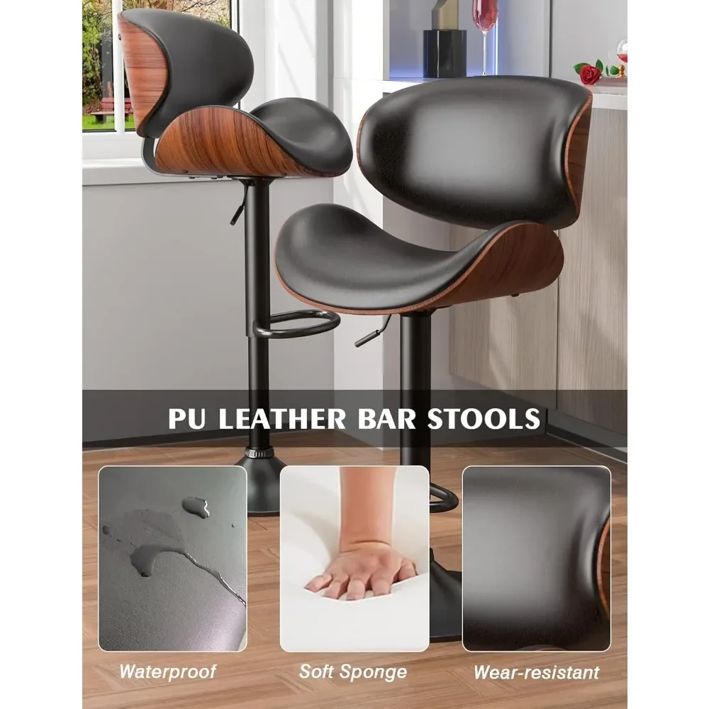 Swivel Bar Stools Set of 2 for Kitchen Counter,Adjustable Bentwood Barstools,PU Leather Upholstered Chair with Back and Footrest