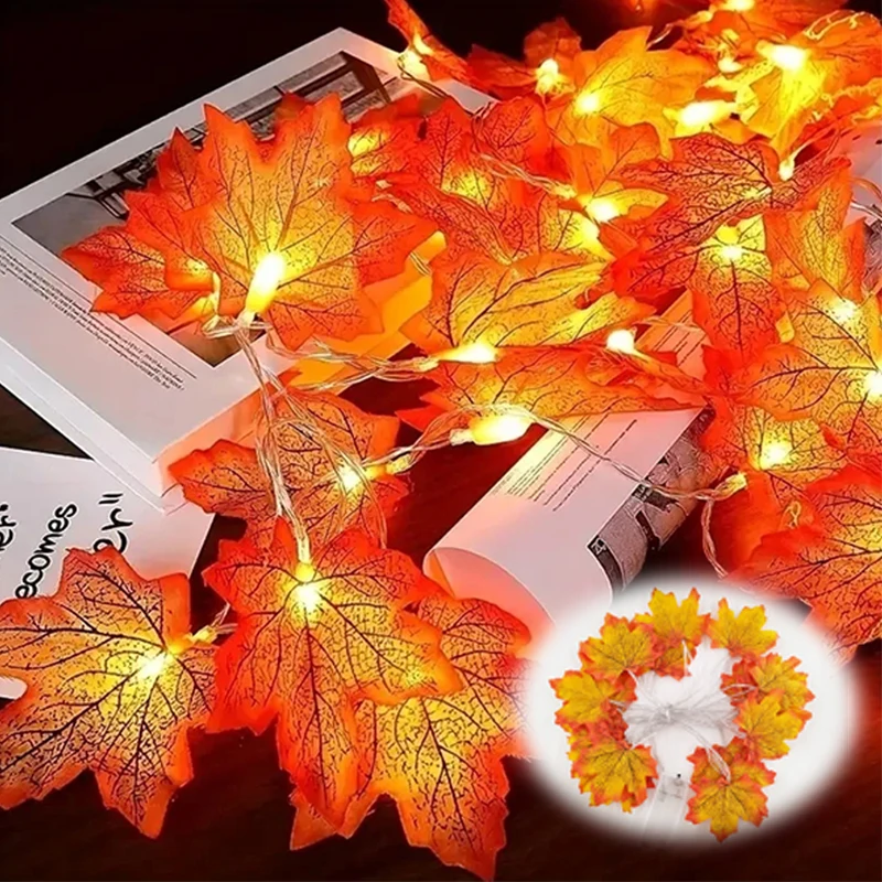 1.5/3/6/10M LED Maple Leaf Light String Artificial Maple Leaf Vines Hanging Rattan Fall Garland for Thanksgiving Home Party DIY