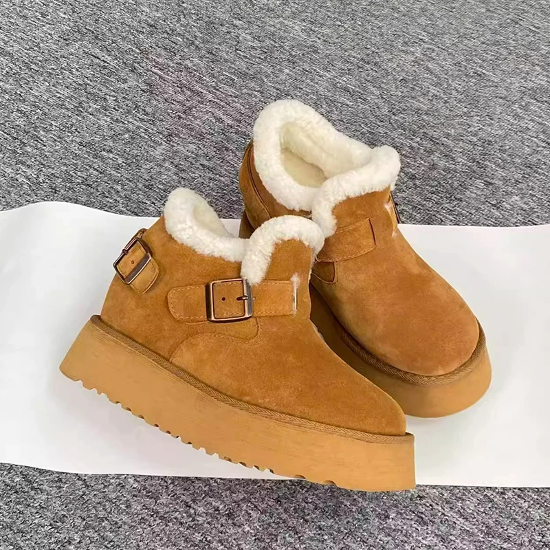 Women Flats Platform Fur Snow Boots Casual Sneaker Sport Warm Short Boots 2025 Winter Trend Plush Cotton Shoes Ankle Botas Mujer