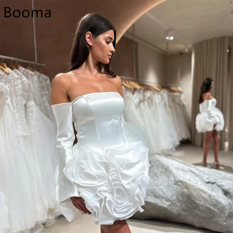 Booma Simple Off The Shoulder Short Wedding Party Dresses Brides Prom Gown A-Line Cocktail Dreess Outfits Customize