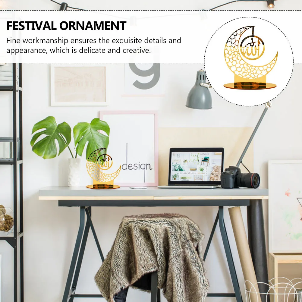 

Golden Hollow Ramadan Mubarak Acrylic Desktop Ornament Ramadan Decoration Eid Mubarak Festival Tabletop Decor Eid Ornament