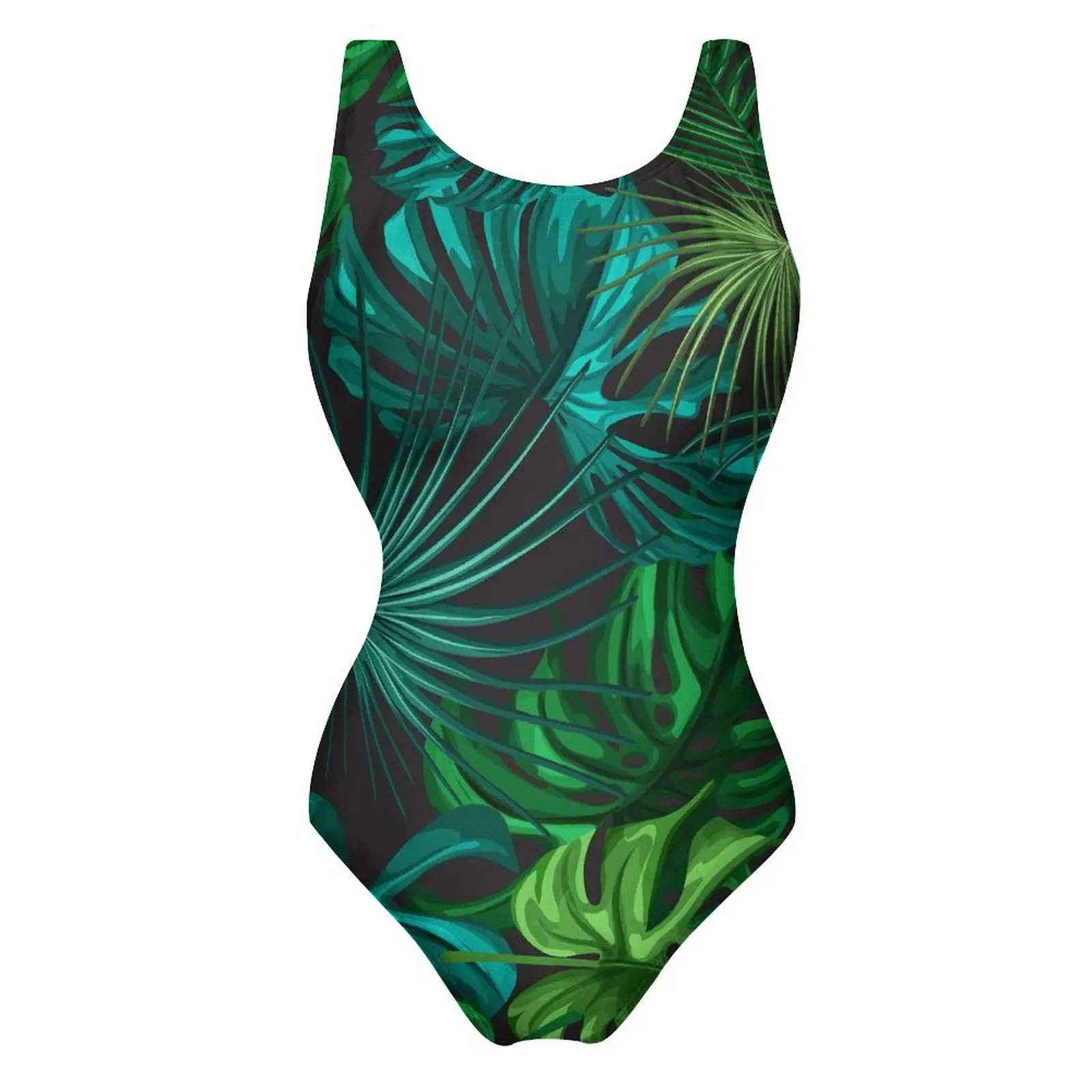 Green Plam Leaf Swimsuit Tropical Print One Piece Swimwear Push Up Modern Bathing Suit Sexy Sport Pattern Beach Outfits