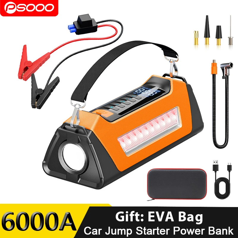 

PSOOO 3000A/6000A Jump Starter 100000mAh Power Bank 4 In 1 Portable 12V Auto Starting Device Emergency Car Battery Starter