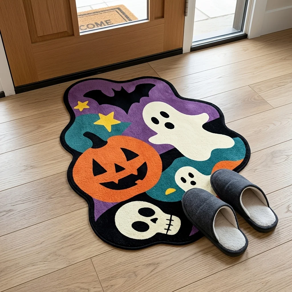 VIKAMA Halloween Carpet with Fun Pumpkin Head Ghost Doormat Featured Bedroom Decor Carpet For Living Room Rug For Bedroom Home