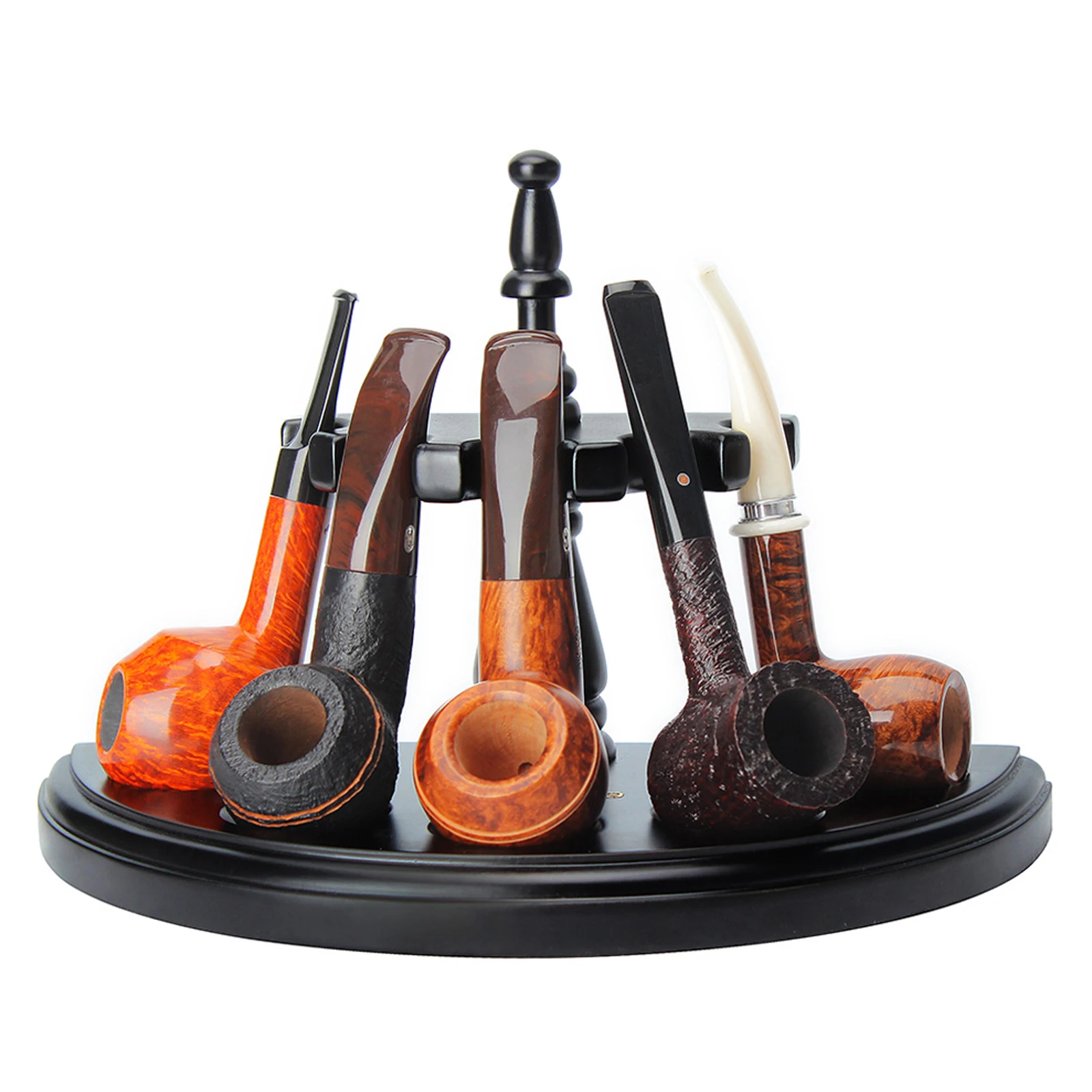 fan-shaped pipe stand for 5 pipe ,  removable， Straight Line Vertical Romanesque tobacco pipe stand，  solid wood Rack Holder