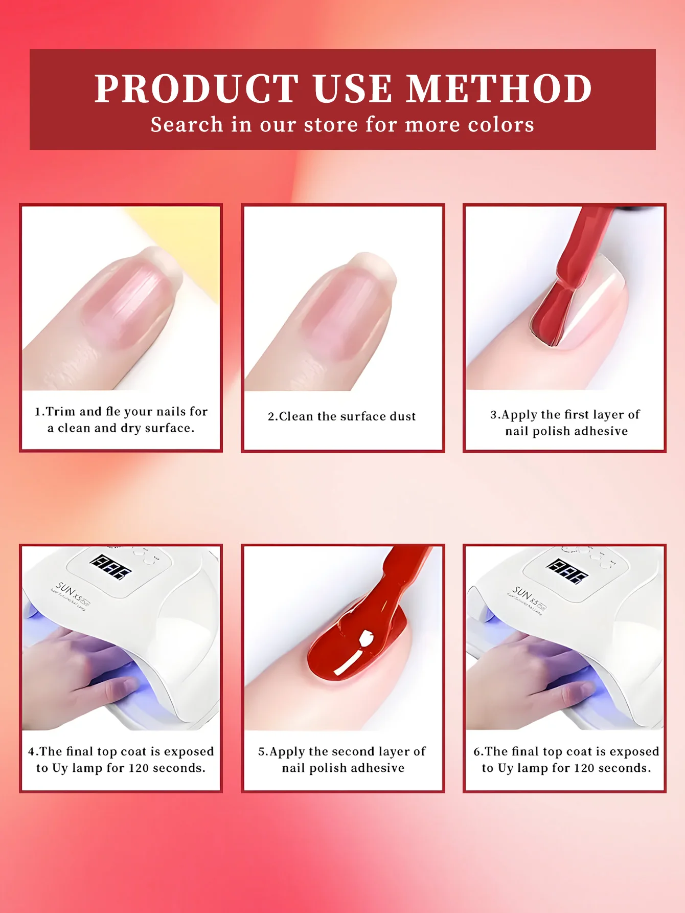 طقم طلاء أظافر جل مكون من 7 قطع من فوكي، باللون الأحمر، مناسب للاستخدام المنزلي، بالإضافة إلى هدايا عيد الميلاد/عيد الحب