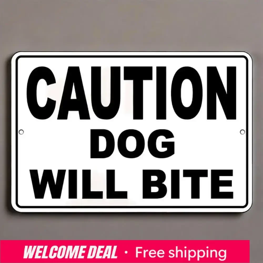 （2D Tin painting）DogBite Shield Dog Will Bite Warning Sign - Security Alert - Heavy Duty Aluminum, High-Visibility Metal Art