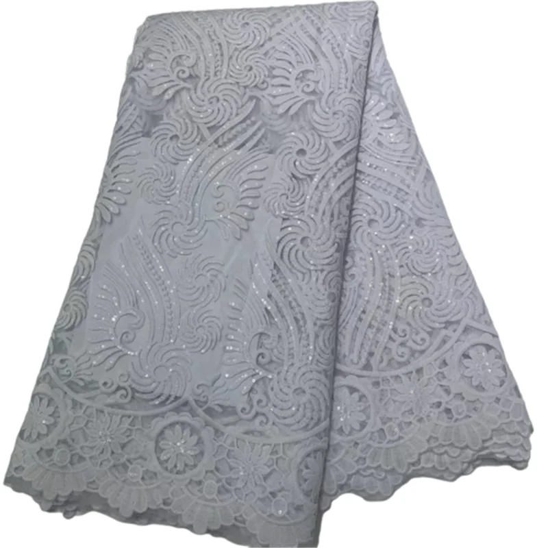 

White Sequins Corded French Tulle African Lace Fabric 5 Yards High Quality Nigerian Wedding Bridal Lace Material