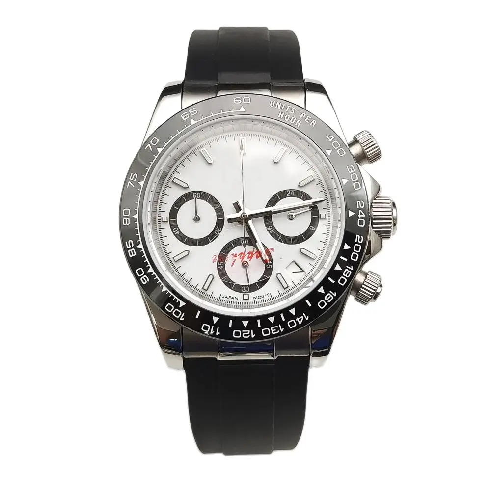 PARNSRPE 40mm goldene Edelstahl multifunktion ale Business VK63 Quarzuhren für Männer Chronograph Saphirglas Datum Gummi armband 10