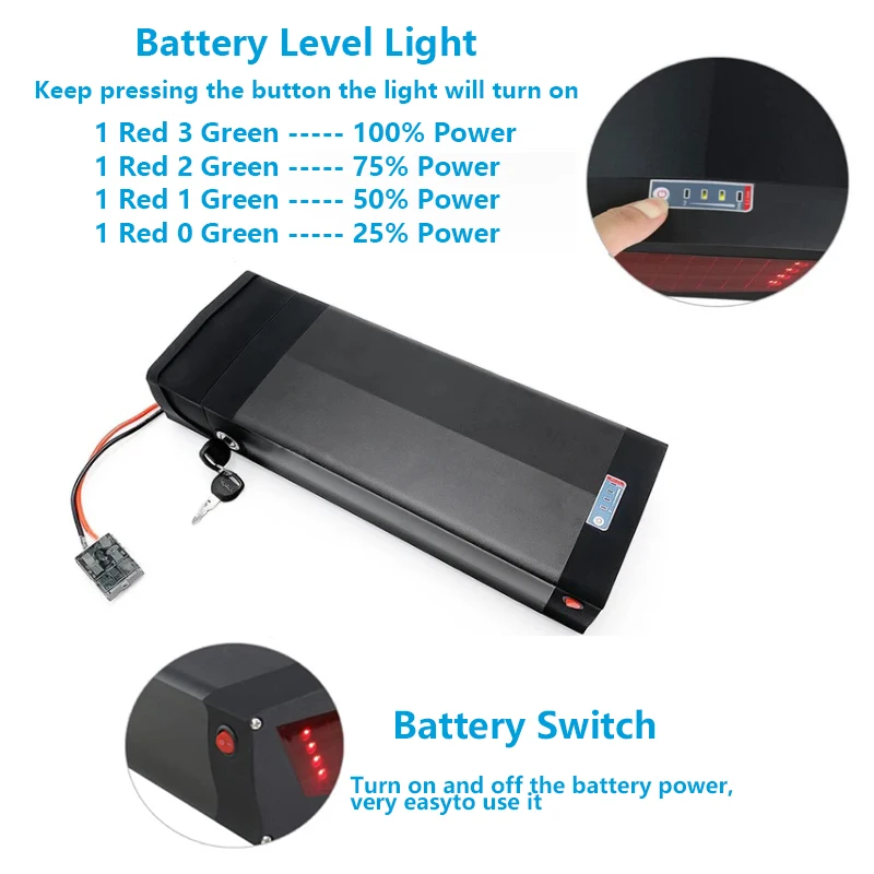 36v 48v 22.5ah 25.6ah 26ah 28.8ah 31.5ah electric bike Battery for Rear rack electric bike lithium battery pack rack battery