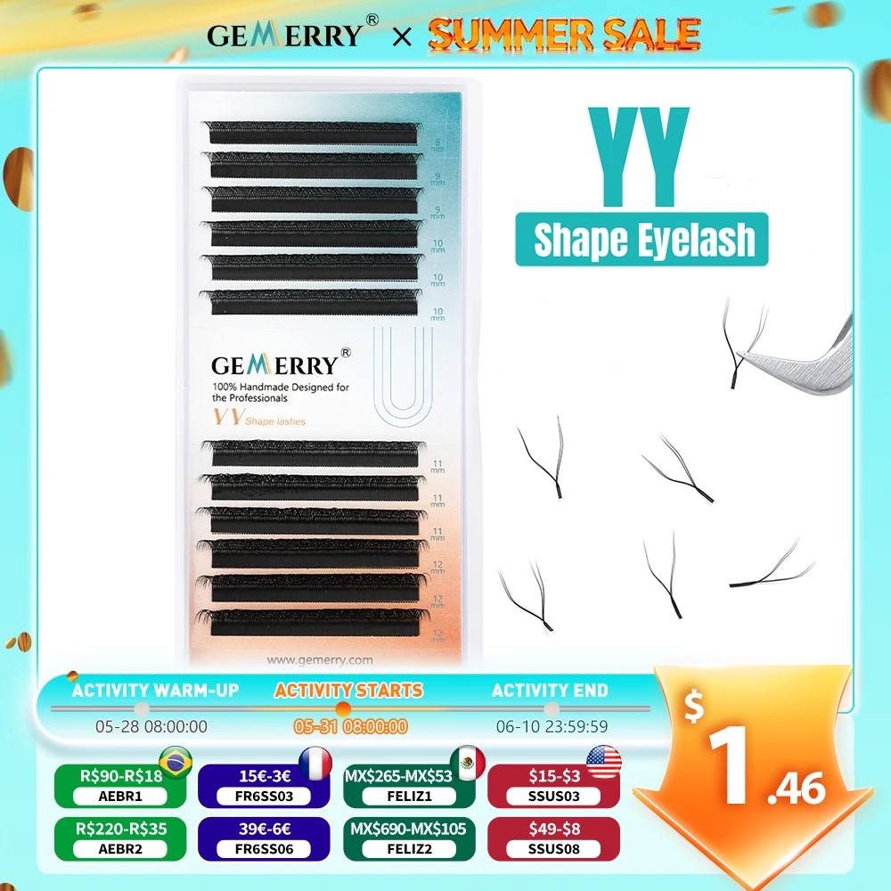 GEMERRY YY-Form Wimpern 2D 0,07/0,05mm Faux Mink C/D Curl Natürlich Weiche Brasilianische Vorgefertigte Volumen-Fächerwimpern Verlängerung
