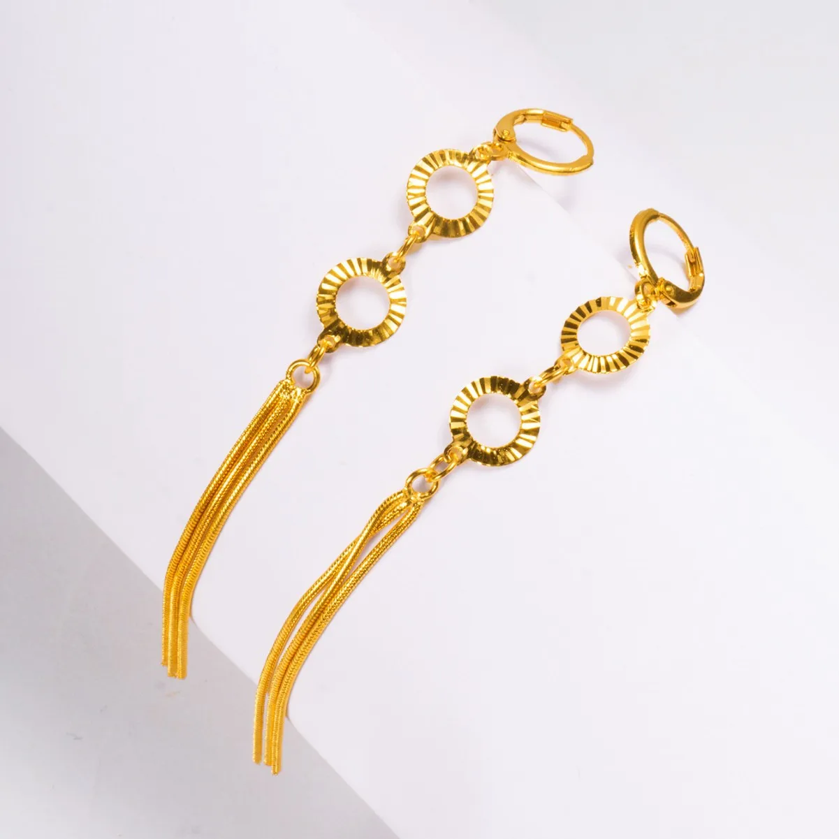 9999 gold earrings - long-style fringed earrings with fashionable design. High-end manufacturer, wholesale available.