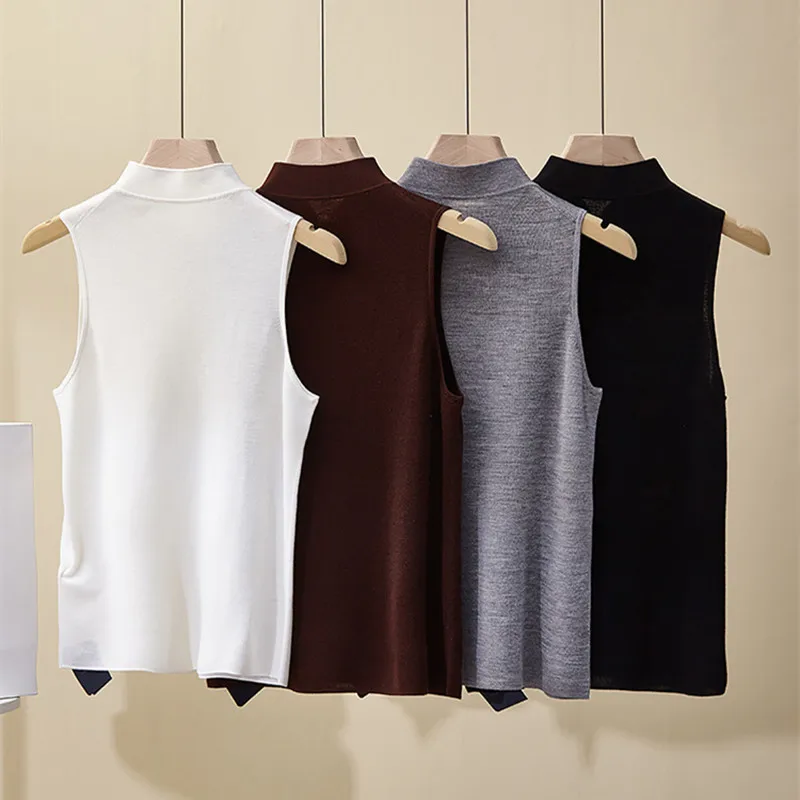 

Summer New Top Vertical Collar Sleeveless Simple All-match 100%Wool Vest