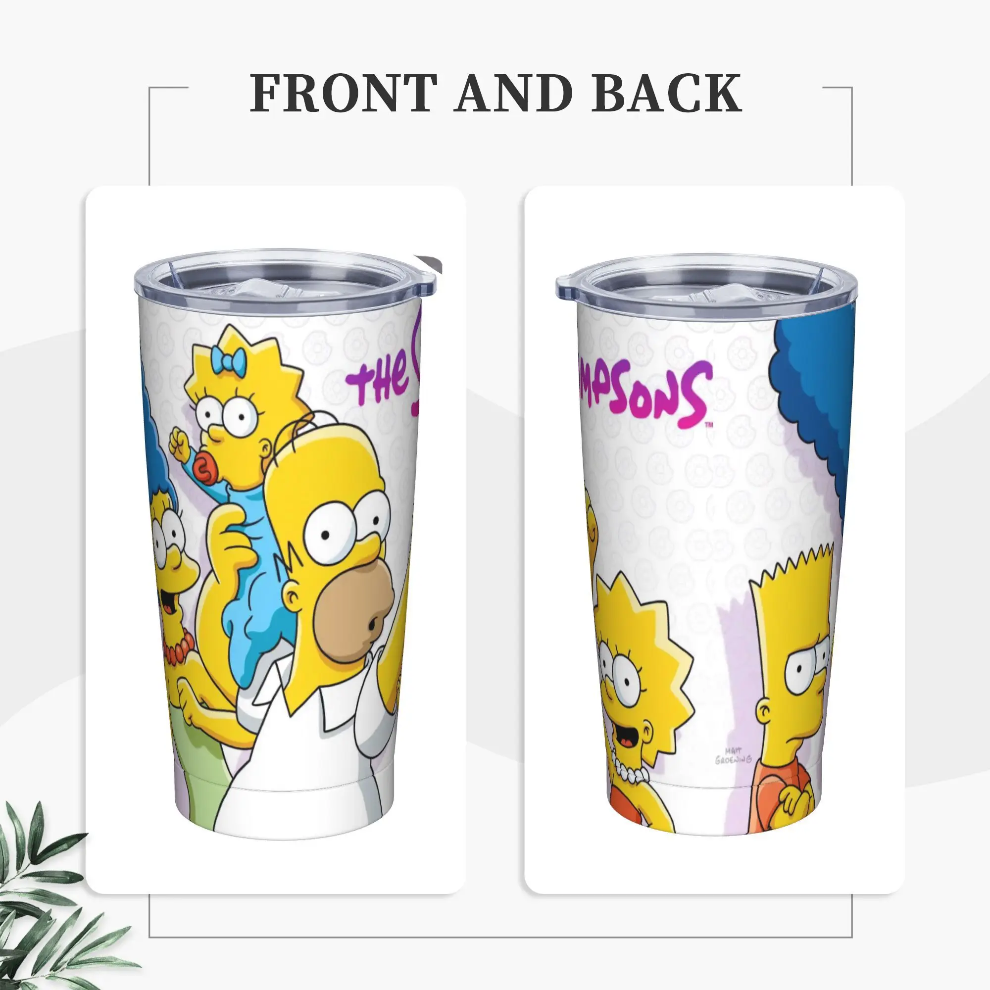 Vaso de acero inoxidable de dibujos animados The S-Simpsons, tazas para acampar, taza térmica de 20oz, mantiene el calor, bebida fría, té de la leche, botella de agua