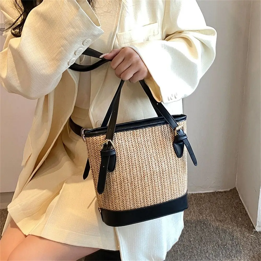 Borsa di paglia intrecciata moda treccia fatta a mano borsa a tracolla in Rattan di grande capacità donna ragazze