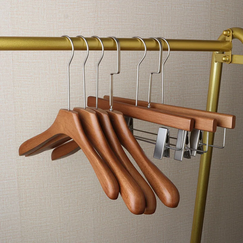 

10 PCS High-end Non-slip, Traceless, Walnut-colored Solid Wood Clothes Hanger for Clothing Stores.