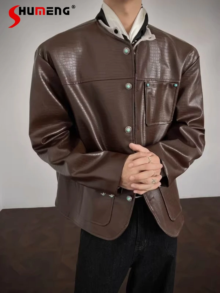 

Мужские осенние новые модные куртки для пар 2024, мужские маленькие ароматные пальто с длинными рукавами и бирюзовыми каменными пуговицами