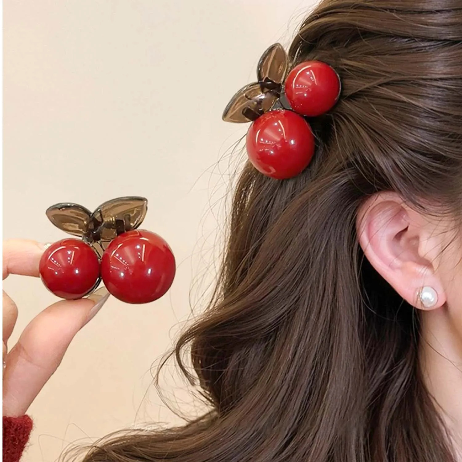 Cherry Red Bow Velvet Texture Elegant Hair Clip Fashionable Versatile Edge Hairpin Sweet Cool Headwear Girl Hair Accessories