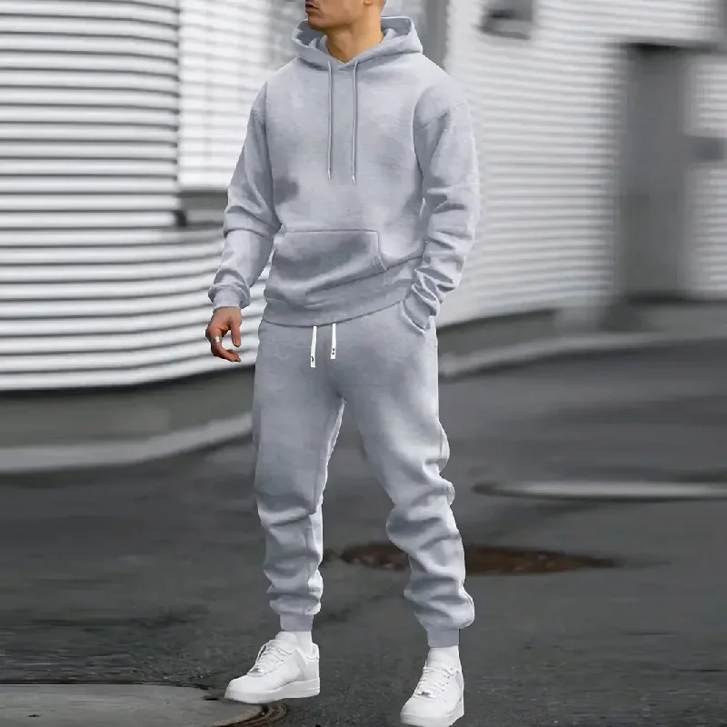 2026 Men's Thickened Solid Color Hoodie & Pants Set Casual Sportswear 2 Piece Hooded Sweatshirt Suit for Daily Outdoor - view 3