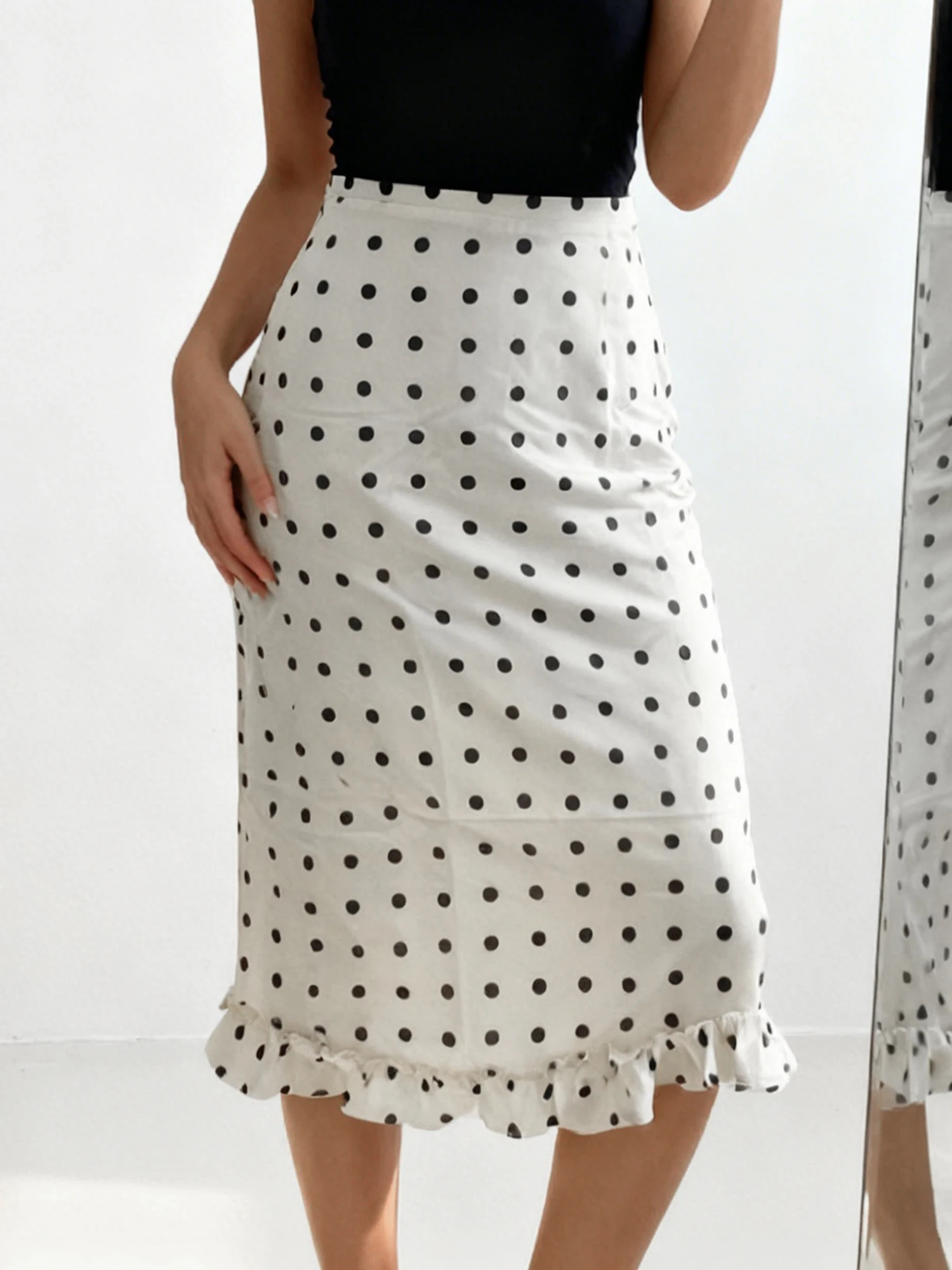 กระโปรงยาวถึงเข่าของผู้หญิง กระโปรงทรงเอเอ-ไลน์เอวสูงพิมพ์ลายดอกไม้หรูหราสำหรับงานออฟฟิศ ออกเดท และอื่นๆ