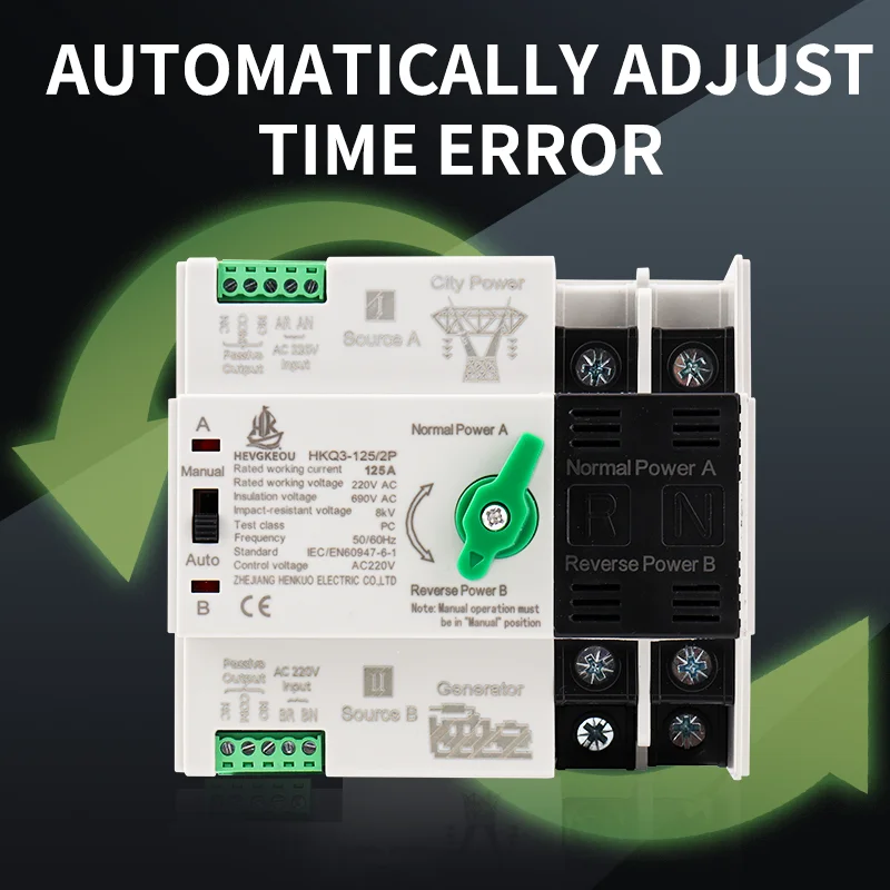 125A 2P Automatic Transfer Switch ATS for Solar PV Inverter Backup Power AC230V Dual Power Changeover Switch DIN Rail