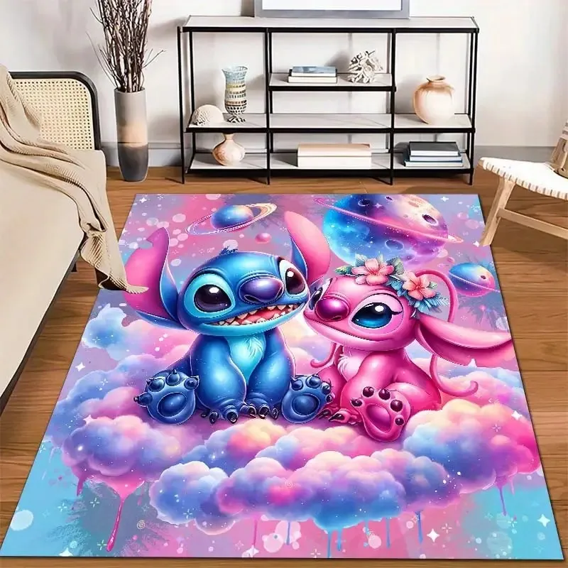 Alfombra con estampado HD de dibujos animados de MINISO Stitch para sala de estar, decoración de dormitorio, Picnic, campamento, cocina, alfombra para gatear