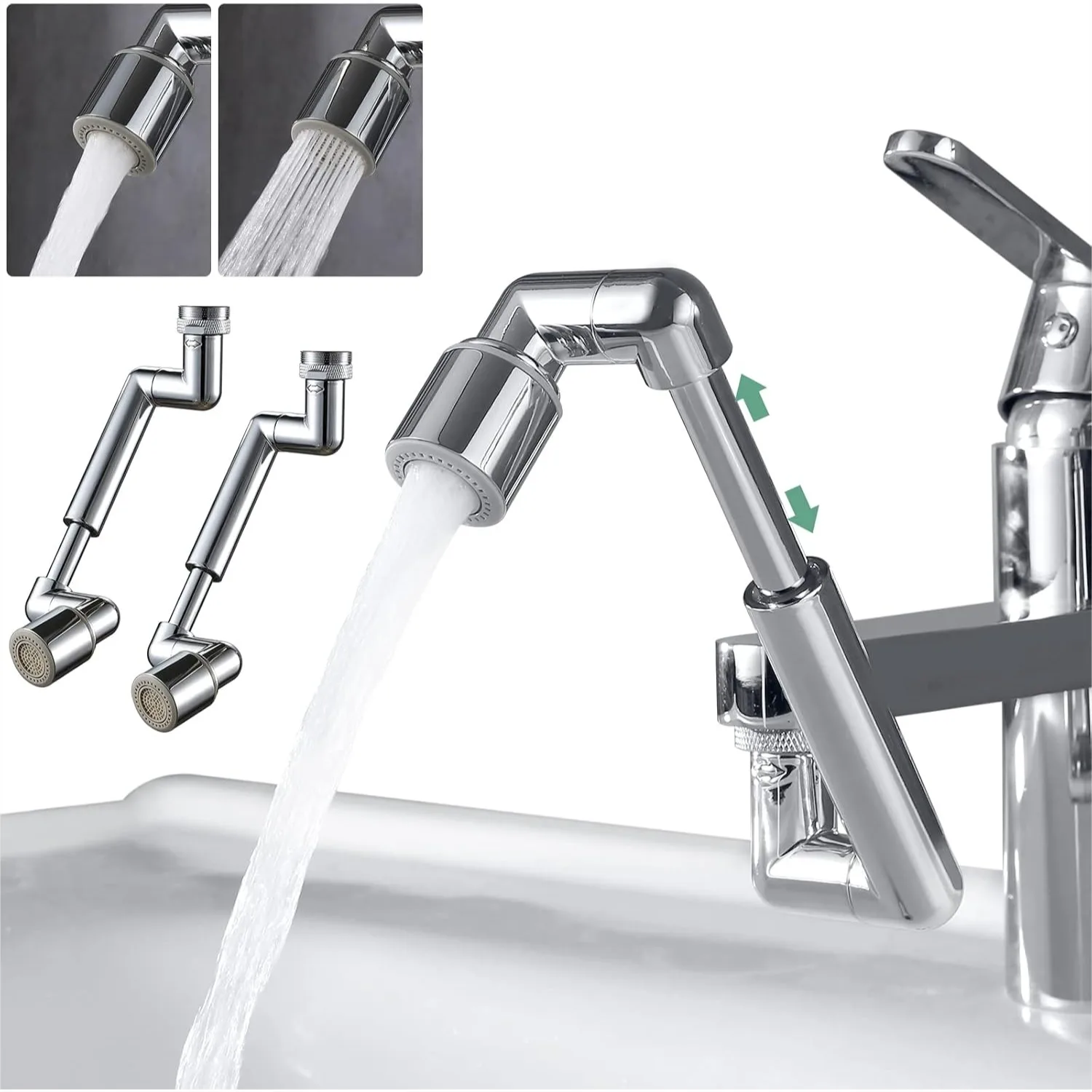 

1440° Sink Faucet Aerator Extension 2 Pack, Swivel Faucet Extender with 2 Sprayer Modes, Rotatable Bathroom Kitchen Head