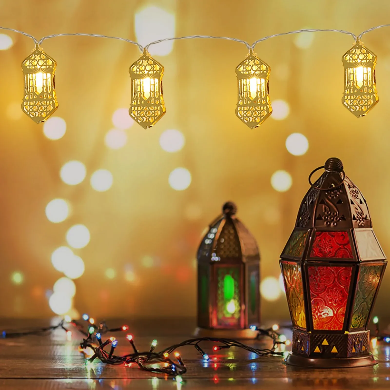 LED Moon Star Light String Eid Mubarak Ramadan Decor Home Kareem Al Adha Lantern Strings Lamp