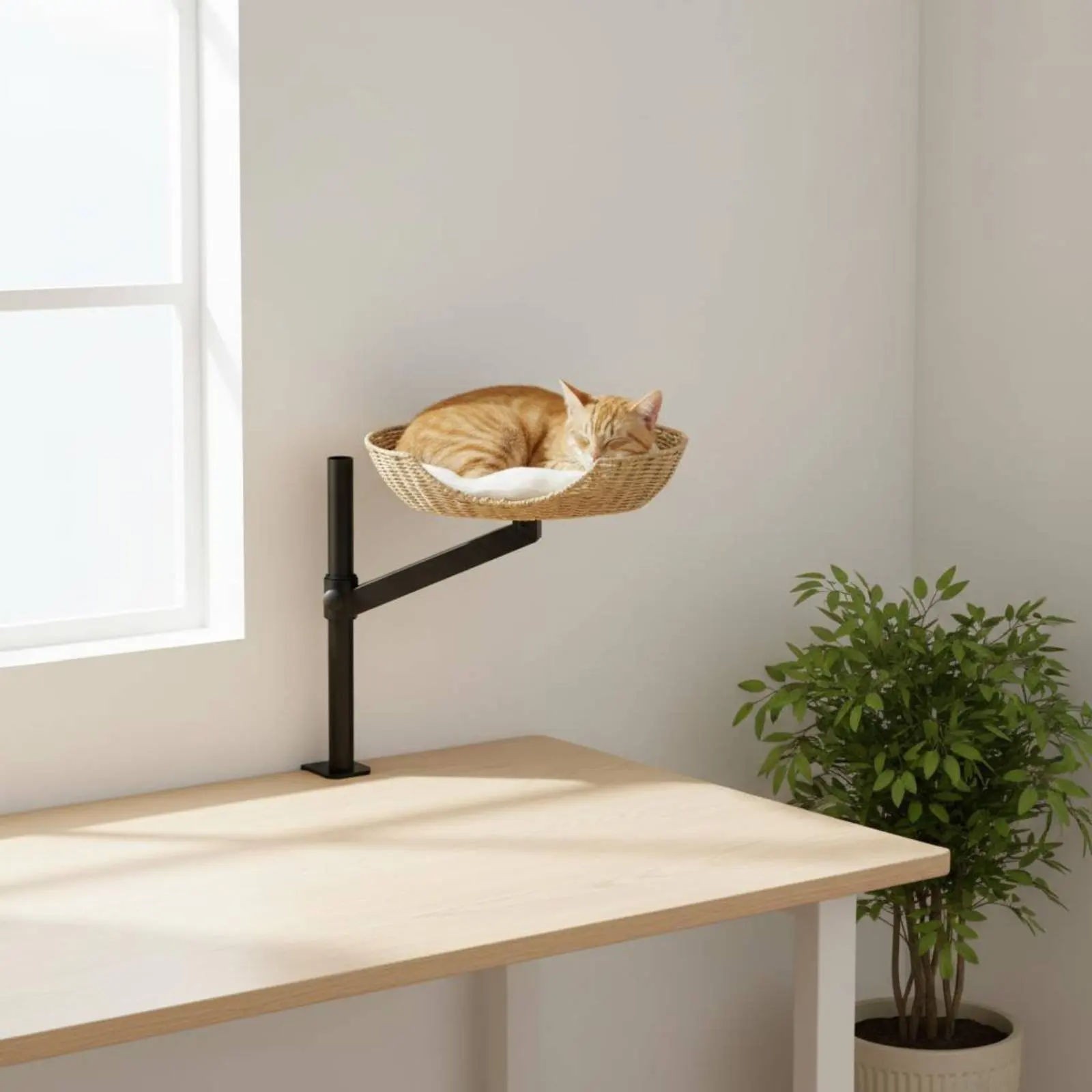 

Desktop Feline Bed Space-Saving Rotating Feline Bed Stand Pet Furniture Sturdy Metal Frame Non Slip Base for Cats, Small Room