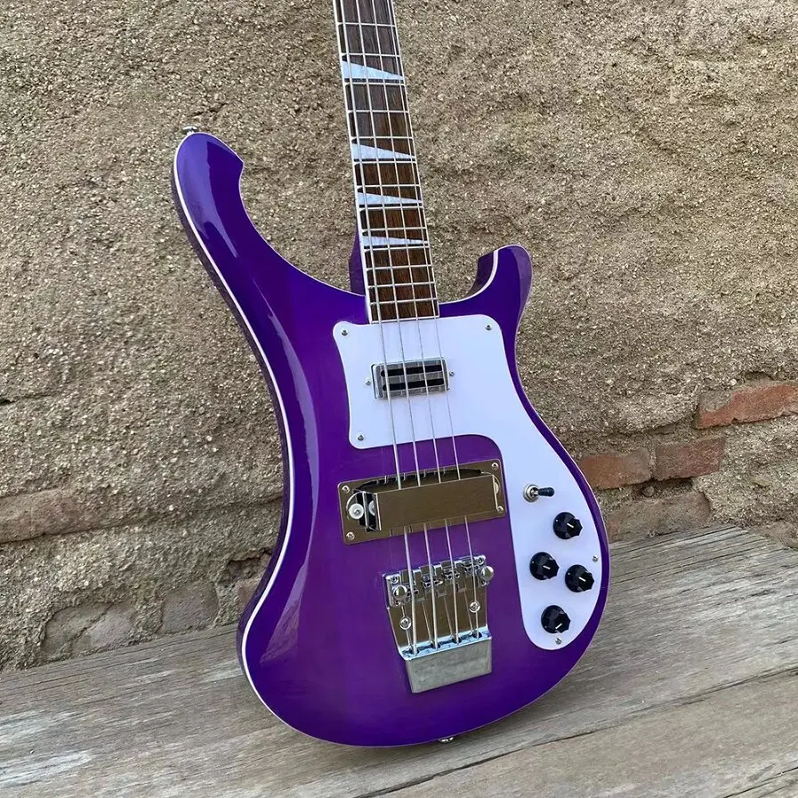 4003 Electric Bass Guitar, Transparent Purple, Basswood Body, Maple Neck, Upgrade Adjustable Bridge Available, Free Shipping