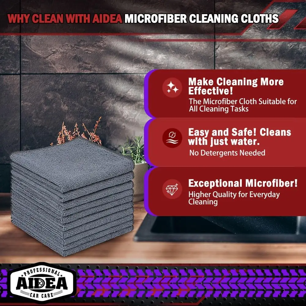Microfiber Cleaning Cloths and Towels, Gray, 10 Pack, 12 x 12 Inches