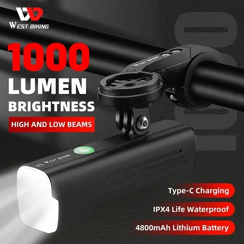 WEST BIKING Bicycle High/Low Beam Headlights Rechargeable 4800mAh Front Light General/Hanging Double Mounting Cycling Flashlight